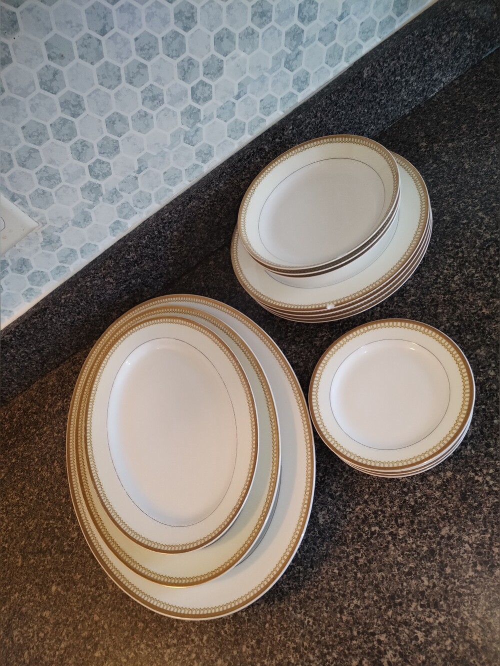 Haviland Limoges France White and Gold Rim Porcelain Dinnerware Set